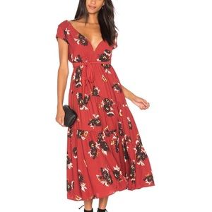 Free People All I Got Tiered Maxi Dress Floral Butterflies Sz 8